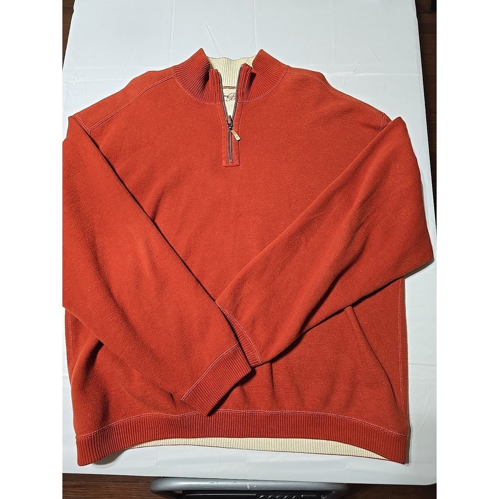 Tommy Bahama Sweater Mens XL 1/4 Zip Pullover Burnt Orange Preppy Long‎ Sleeve